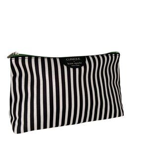 Clinique X Kate Spade Cosmetic Bag Black & White Stripes Green Polka Dots Zipper